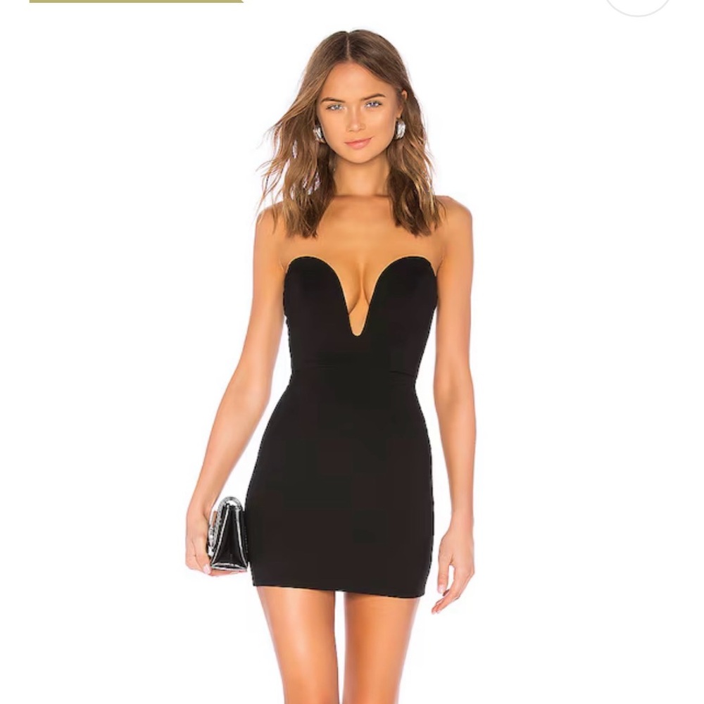 h:ours Black Plunge Mini Dress